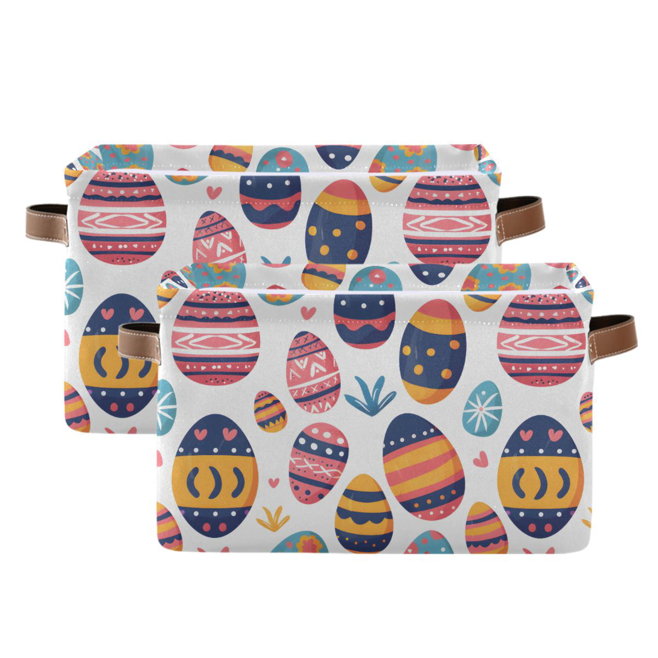 Easter Egg and Grass Storage Bins with Handle Fabric Organizer Basket Foldable Box 2 Pack 14.2x10.2x8.3