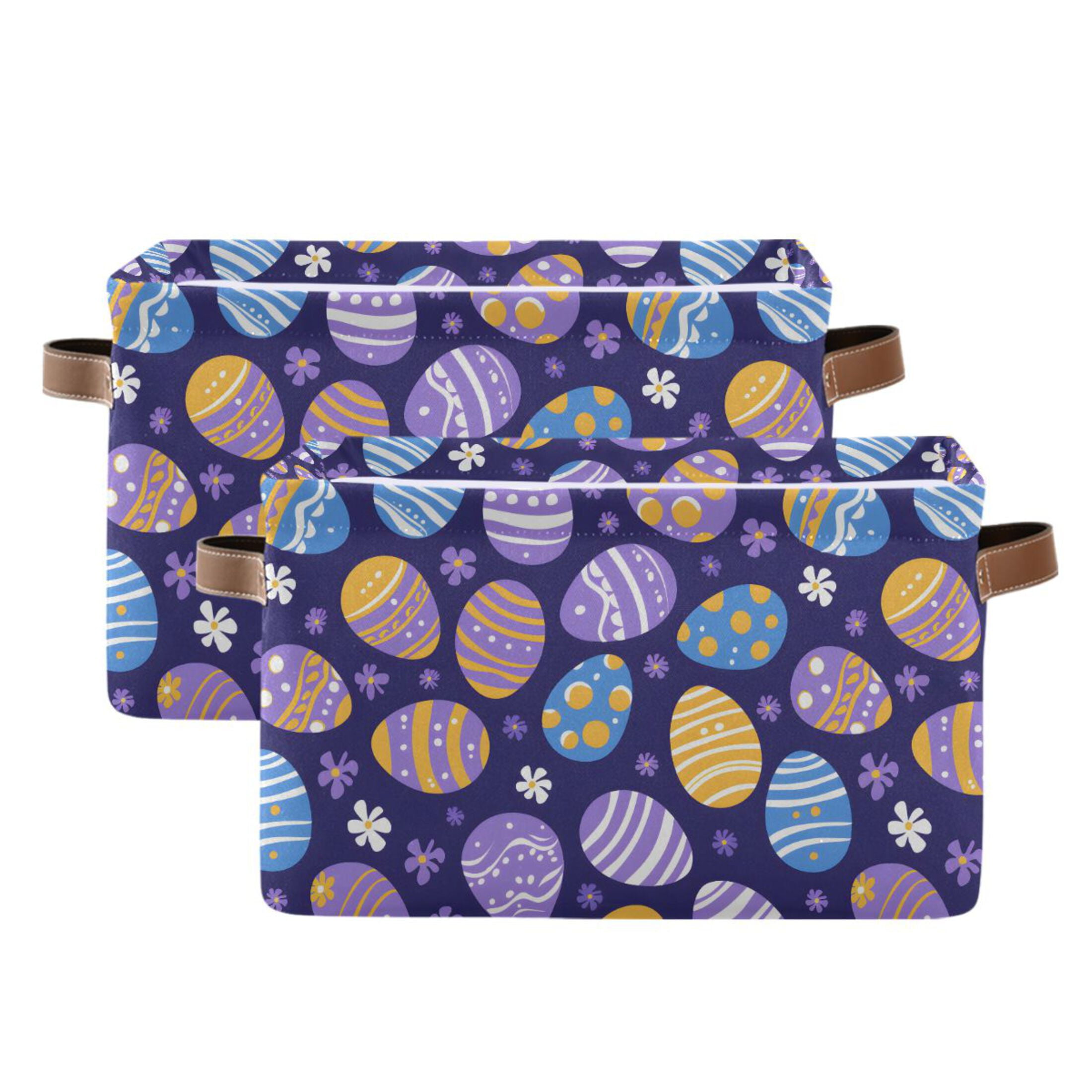 Easter Egg and Snow Storage Bins with Handle Fabric Organizer Basket Foldable Box 2 Pack 14.2x10.2x8.3