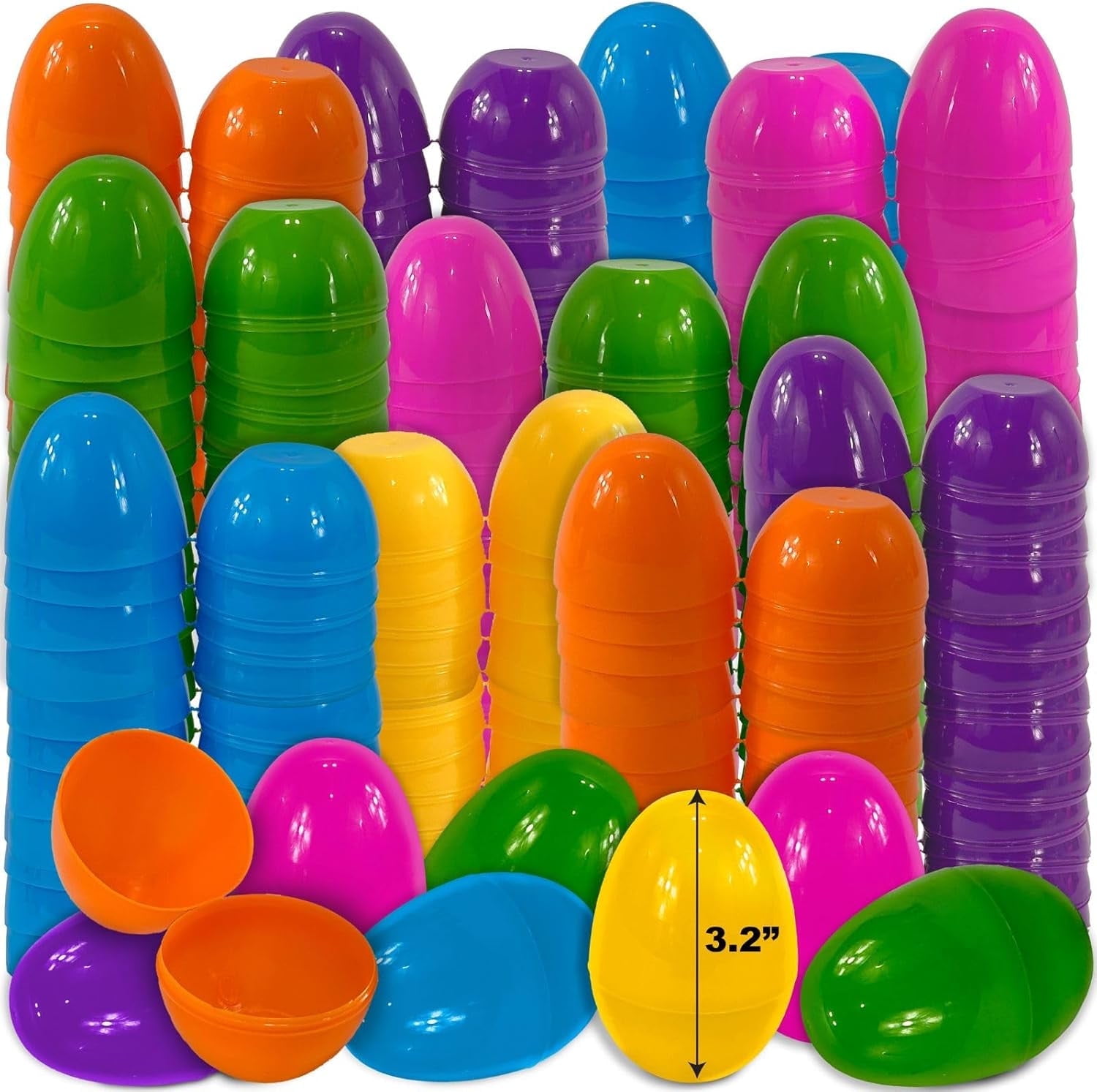 Easter Eggs 3” Large Plastic Eggs Empty And Fillable For Easter Egg Hunt, Halloween Party Favor, Bright Multicolored Eggs, 100 Pack