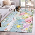 thumbnail image 1 of Easter Eggs 3'x5' Washable Rug, Spring Daisy Eucalyptus Leaves Light Blue Wood Non-Slip Area Rugs for Entryway Kitchen Classroom, StainResistant Dorm Throw Carpet, Low Pile Soft Indoor Floor Mat, 1 of 9