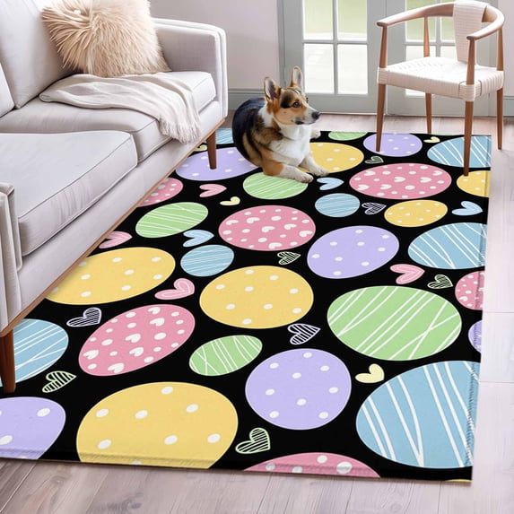 Easter Eggs Area Rug 4x6 Washable Rug Non Slip Cute Colorful Farmhouse Love Black Large Area Rug Indoor Floor Carpet for Entryway Bedroom Kitchen Living Room Home Office Dining Room Nursery