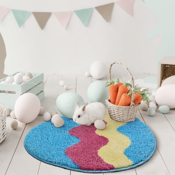 Easter Eggs Bath Mat Washable Rug Bathroom Mat Doormat Carpet Non-Slip Absorbent Soft Tufted Fluffy Rug for Bathroom Bedroom Living Room Spring Bathroom Decor Easter Decoration