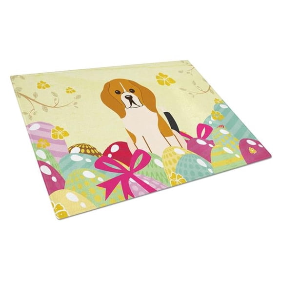 Easter Eggs Beagle Tricolor Glass Cutting Board - Large