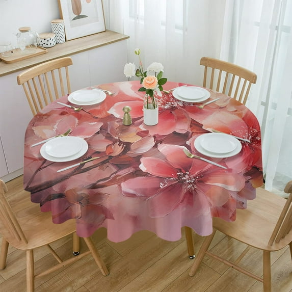 Easter Eggs Bird Flowers Round Tablecloth Waterproof Wedding Banquet Table Cover Dining Decorative Tablecloth