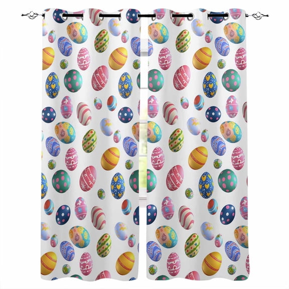 Easter Eggs Blackout Curtains for Bedroom/Living Room, Thermal Insulated Kitchen Curtains, Colorful Egg Love Heart Polka Dots Grommet Darkening Window Treatment Drapes 42"x63"x2