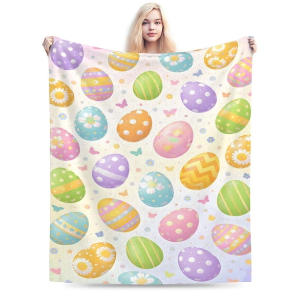 Easter Eggs Blanket, Butterfly Spring Colorful Watercolor Pastel Easter Decoration Blanket, Cozy Fuzzy Plush Warm Blankets for Couch Sofa 50x40