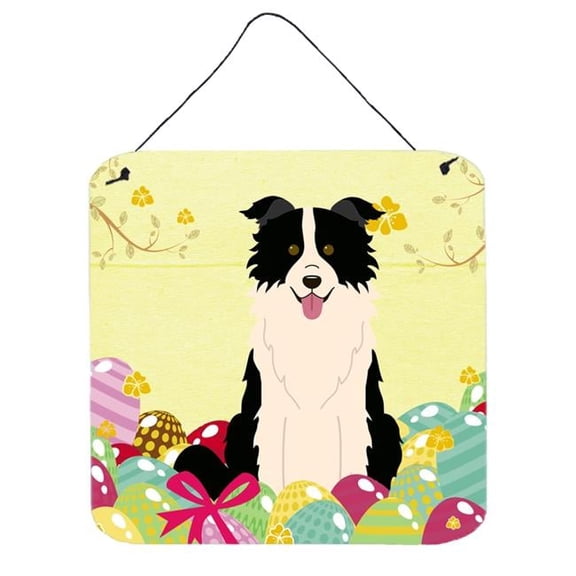 Easter Eggs Border Collie Black White Wall or Door Hanging Prints