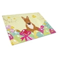 thumbnail image 1 of Easter Eggs Bull Terrier Red Glass Cutting Board Large, 1 of 2