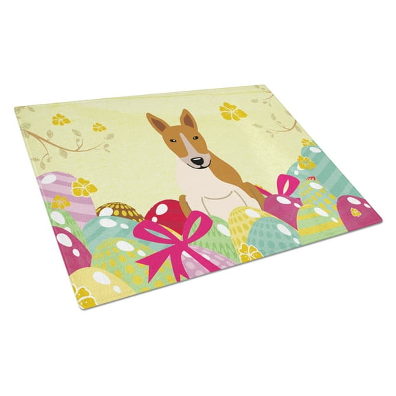 Easter Eggs Bull Terrier Red White Glass Cutting Board Large