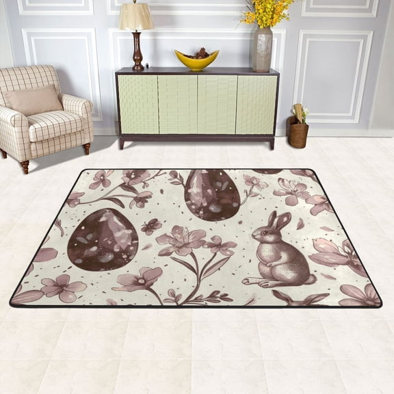 Easter Eggs Bunnies Area Rug Washable 72 x 48 Floor Carpet Mat Non Slip for Bedroom Living Room Kids Room Home Decor