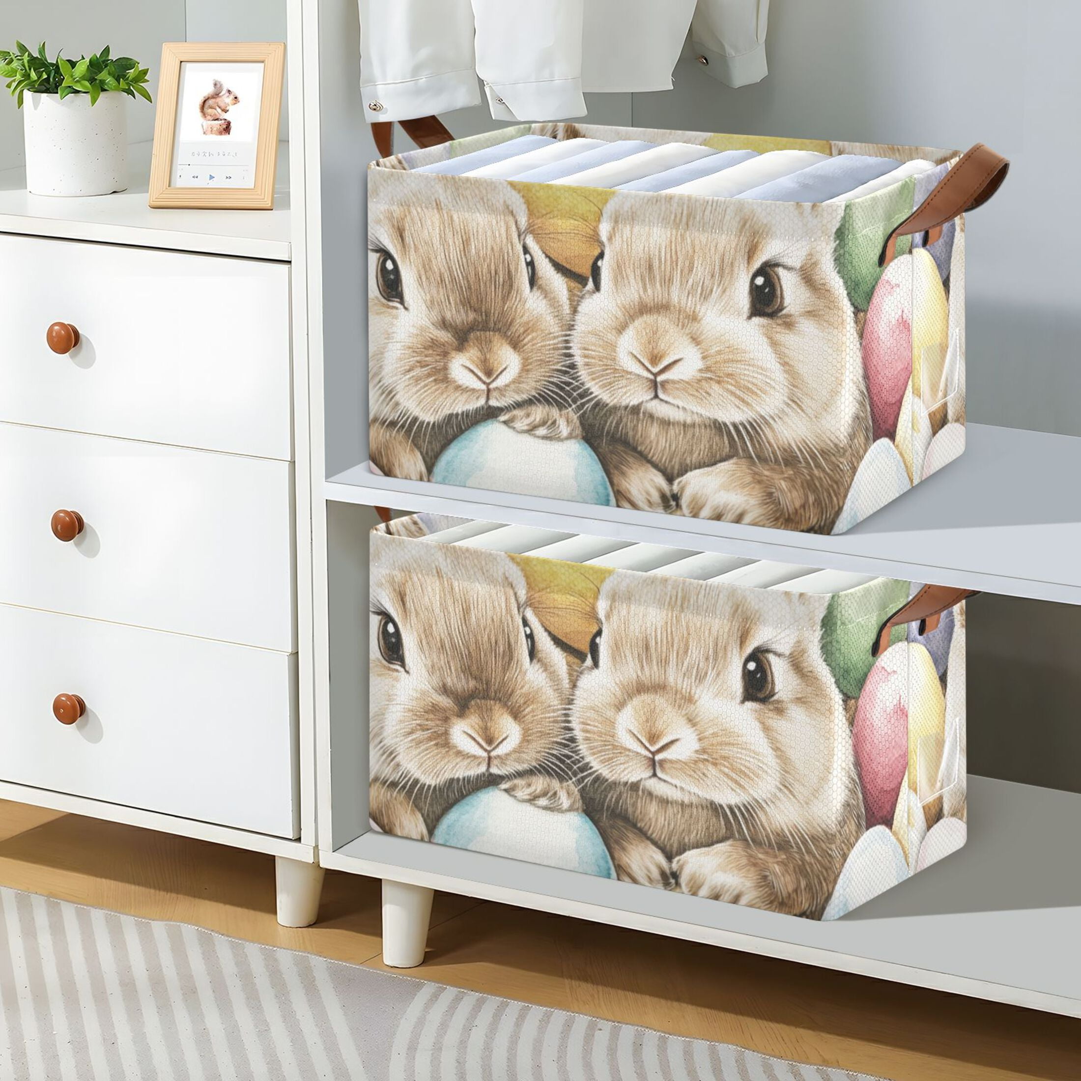 Easter Eggs Bunnies Foldable Storage Large Fabric Storage Baskets Organizer Storage Bins with Handles for Shelves