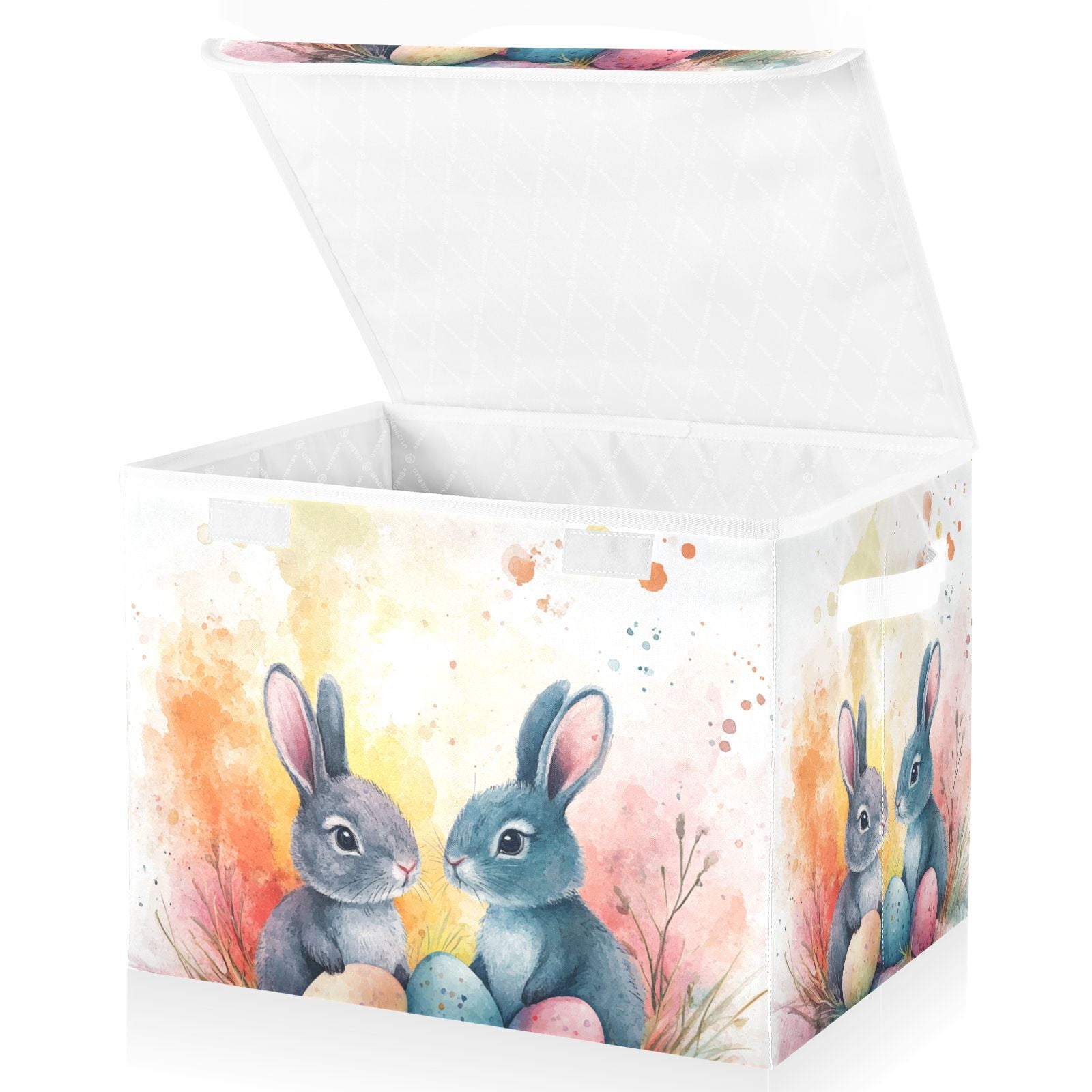 Easter Eggs Bunnies Leaves Storage Basket for Shelves Foldable Container Organizer for Organizing Toys Clothes Books with Handles