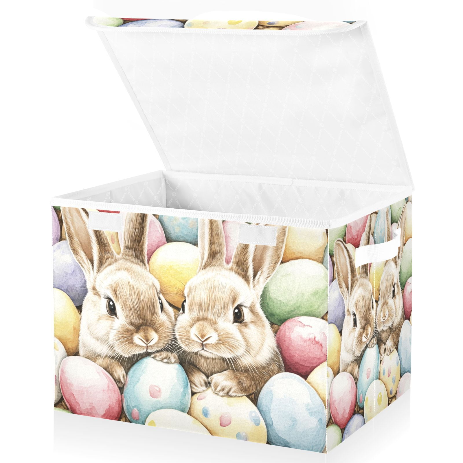 Easter Eggs Bunnies Storage Basket for Shelves Foldable Container Organizer for Organizing Toys Clothes Books with Handles