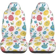 Easter Eggs Bunny Front Seat Covers 2 Pack, Vehicle Seat Protector Car Mat Covers, Fit Most Bucket Seats