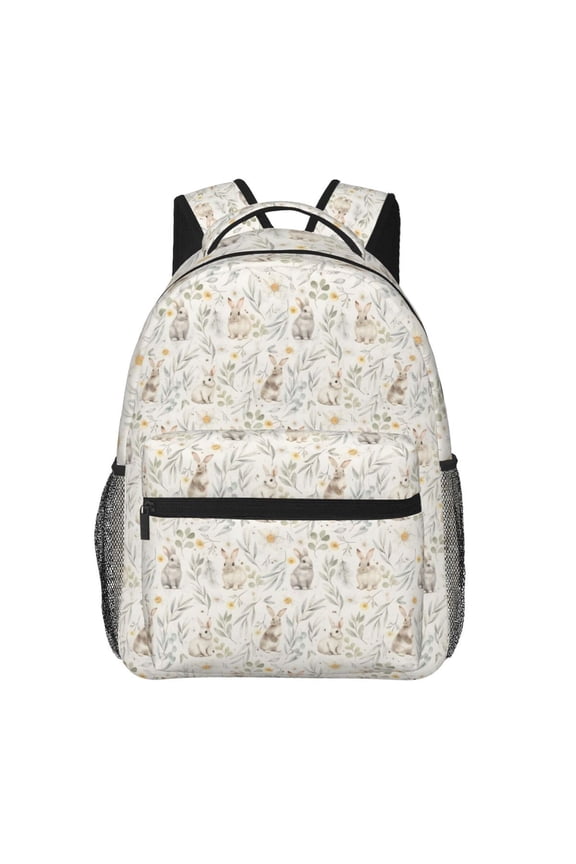 Easter Eggs Bunny Rabbits Plaid Leaves Backpack Lightweight Rucksack Travel Bag for Men and Women