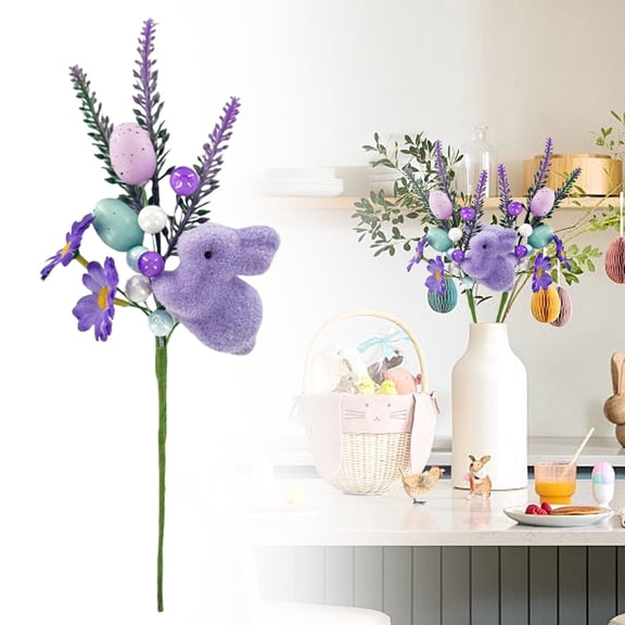 Easter Eggs Bunny Spray Vines, Pastel Easter Eggs Lavender Rabbit Fake Flowers Stems Easter Decorations for Spring Easter Party Home Floral Arrangement, Twig Branches for Vase Table Centerpieces, D