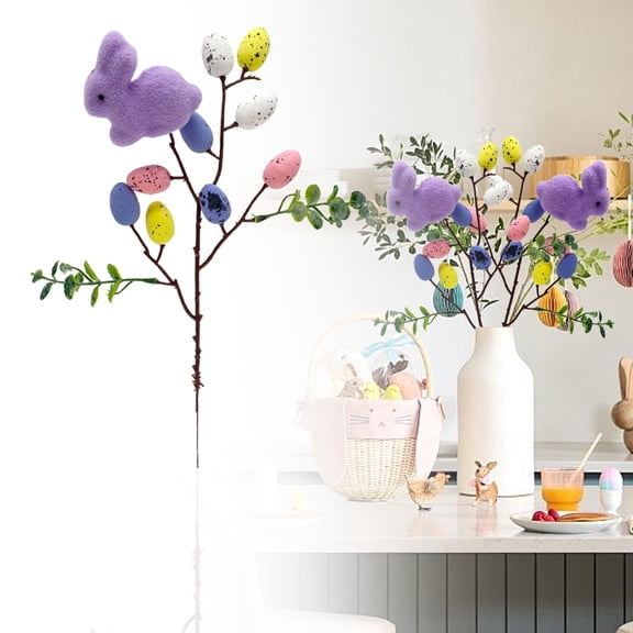 Easter Eggs Bunny Spray Vines, Pastel Easter Eggs Lavender Rabbit Fake Flowers Stems Easter Decorations for Spring Easter Party Home Floral Arrangement, Twig Branches for Vase Table Centerpieces, C