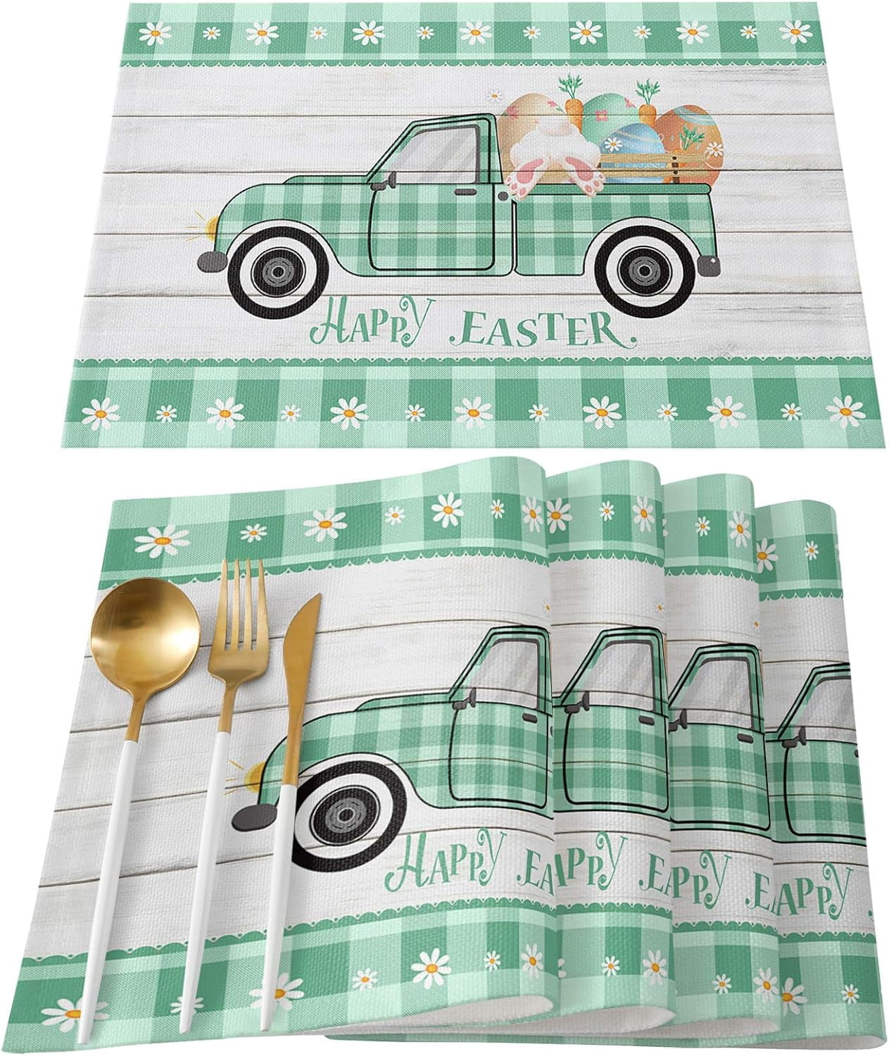 Easter Kitchen Rug And Mat Set Of 2, Happy Easter Bunny Kitchen Decor Non Slip Washable Floor Mat Spring Easter Home Decor Kitchen Sink Front Rug 17x30 17x47