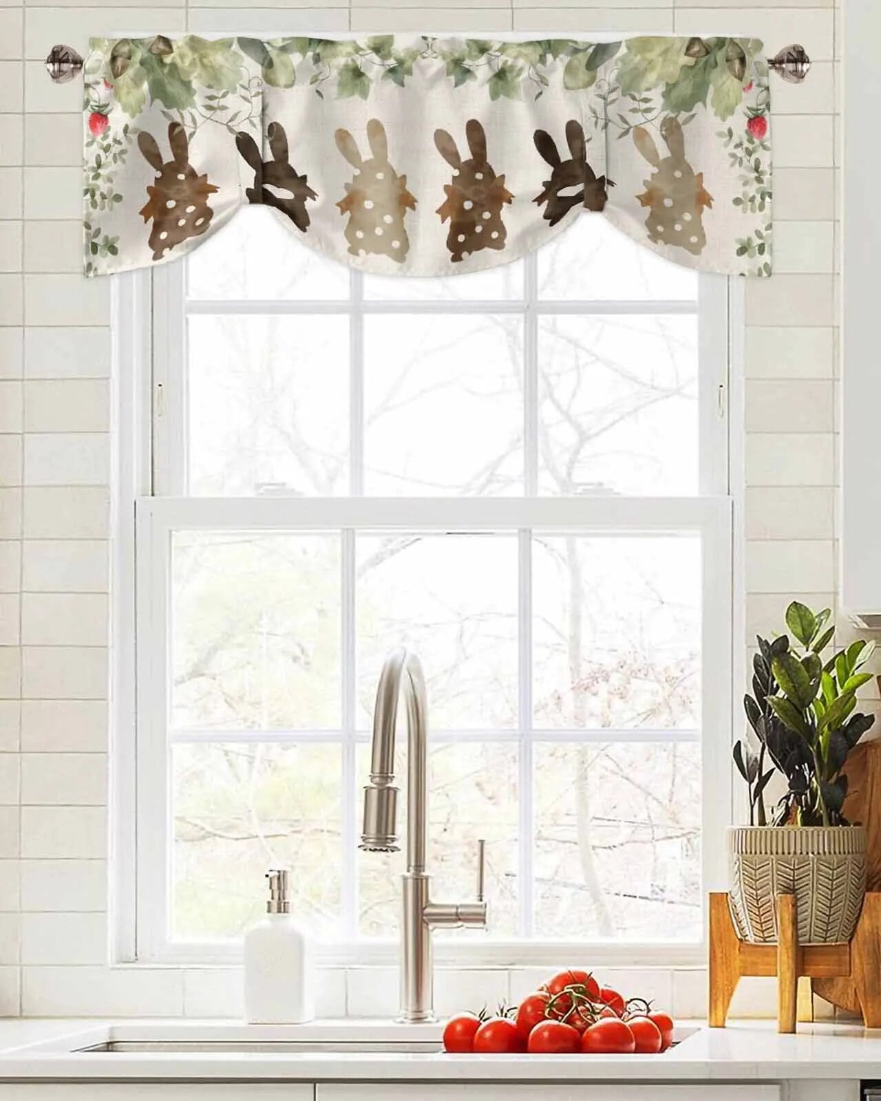 Easter Eggs Bunny Watercolor Flowers Window Curtain Living Room Kitchen ...