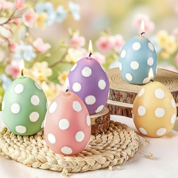 Easter Eggs Candle Colorful Burning Egg Shaped Votive Candle for Party Decorations Table Home Gift Spring Celebration (Polka Dot)