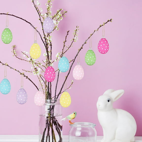 Easter Eggs, Cetaka Colorful Vintage Style Holiday Decorations, Plastic Spray Painted 2.36 Inches Scattered Hanging Eggs for DIY Gifts