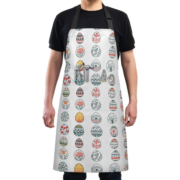 Easter Eggs Clipart Kitchen Apron with 2 Pockets Adjustable waterproof Cooking Aprons for Women Men Chef