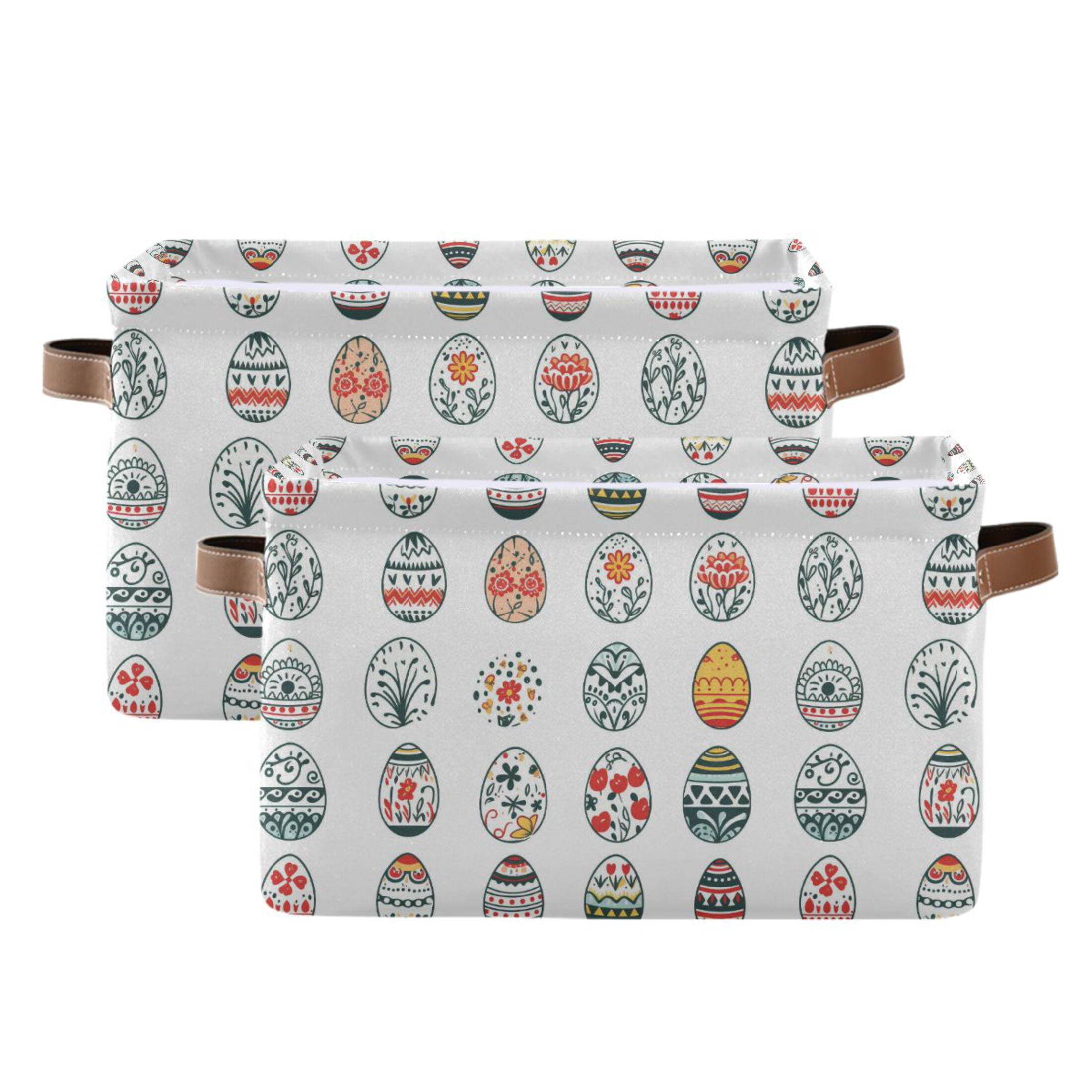 Easter Eggs Clipart Storage Bins with Handle Fabric Organizer Basket Foldable Box 2 Pack 14.2x10.2x8.3