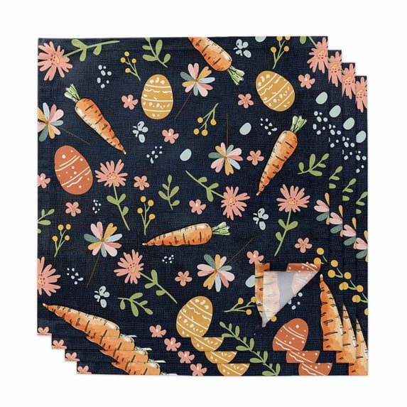 Easter Eggs Cloth Napkins, Carrots Spring Daisy Botanical Rustic Dark Blue Washable and Reusable Dinner Napkins Set of 4, Table Napkin for Kitchen Party Birthday Wedding Hotel Housewarming 20"x20"