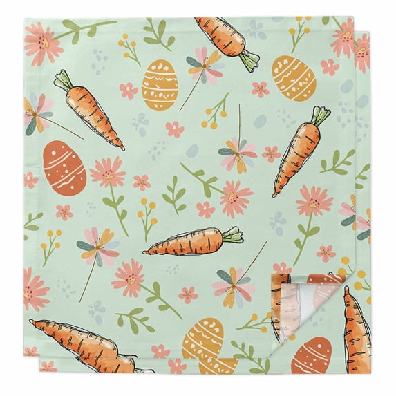 Easter Eggs Cloth Napkins, Carrots Spring Daisy Botanical Rustic Green Washable and Reusable Dinner Napkins Set of 2, Table Napkin for Kitchen Party Birthday Wedding Hotel Housewarming 20"x20"