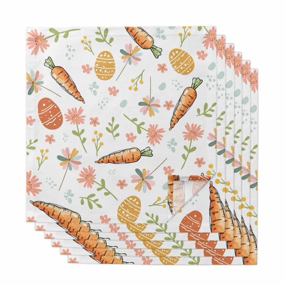 Easter Eggs Cloth Napkins, Carrots Spring Daisy Flower Botanical Rustic Washable and Reusable Dinner Napkins Set of 6, Table Napkin for Kitchen Party Birthday Wedding Hotel Housewarming 20"x20"