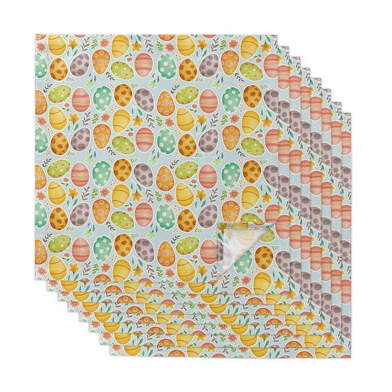 Easter Eggs Cloth Napkins, Colorful Eggs Spring Flowers Leaves Farmhouse Blue Washable and Reusable Dinner Napkins Set of 8, Table Napkin for Kitchen Party Birthday Wedding Hotel Housewarming 20"x20"