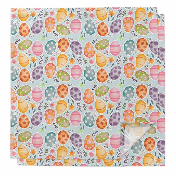 Easter Eggs Cloth Napkins, Colorful Eggs Spring Flowers Leaves Rustic Blue Washable and Reusable Dinner Napkins Set of 2, Table Napkin for Kitchen Party Birthday Wedding Hotel Housewarming 20"x20"