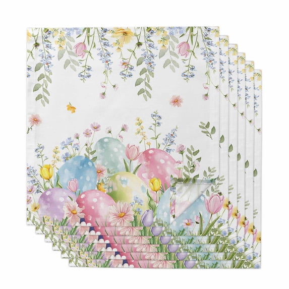 Easter Eggs Cloth Napkins, Country Wildflower Spring Watercolor Botanical Washable and Reusable Dinner Napkins Set of 6, Table Napkin for Kitchen Party Birthday Wedding Hotel Housewarming 20"x20"