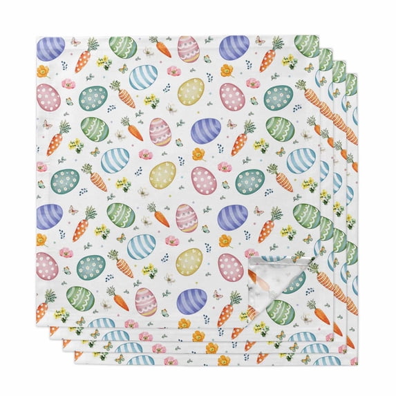 Easter Eggs Cloth Napkins, Spring Carrots Botanical Flowers Butterfly Washable and Reusable Dinner Napkins Set of 4, Table Napkin for Kitchen Party Birthday Wedding Hotel Housewarming 20"x20"