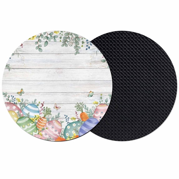 Easter Eggs Coasters Set of 2, Absorbent Coasters for Drinks, Spring Flowers Eucalyptus Leaves Wooden Grain Coaster for Desk Coffee Table Protection, Home Decor House Warming Gifts 4"