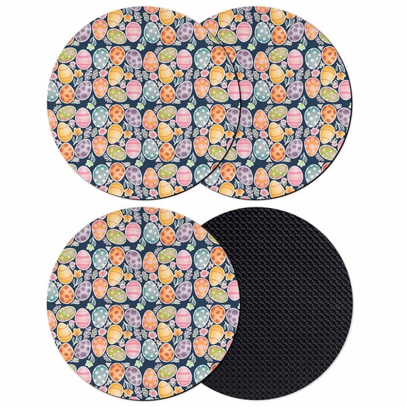 Easter Eggs Coasters Set of 4, Absorbent Coasters for Drinks, Colorful Eggs Spring Flowers Leaves Farm Navy Blue Coaster for Desk Coffee Table Protection, Home Decor House Warming Gifts 4"