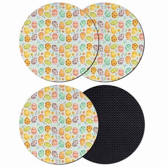 Easter Eggs Coasters Set of 4, Absorbent Coasters for Drinks, Colorful Eggs Spring Flowers Leaves Farmhouse Blue Coaster for Desk Coffee Table Protection, Home Decor House Warming Gifts 4"