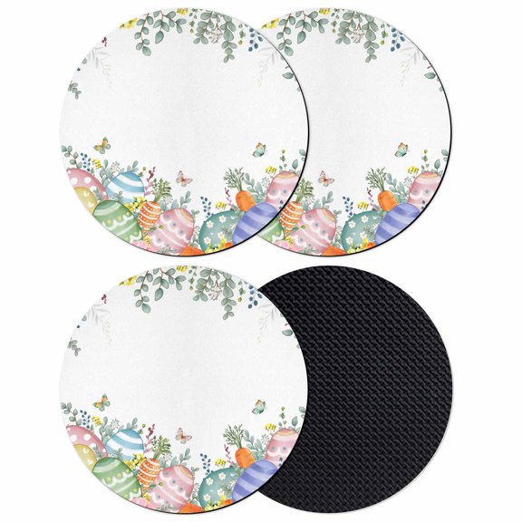 Easter Eggs Coasters Set of 4, Absorbent Coasters for Drinks, Spring Botanical Eucalyptus Floral Butterfly Coaster for Desk Coffee Table Protection, Home Decor House Warming Gifts 4"