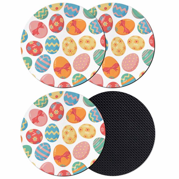 Easter Eggs Coasters Set of 4, Absorbent Coasters for Drinks, Spring Colorful Striped Dots Bow Egg Watercolor Coaster for Desk Coffee Table Protection, Home Decor House Warming Gifts 4"