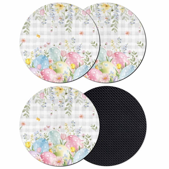 Easter Eggs Coasters Set of 4, Absorbent Coasters for Drinks, Spring Daisy Eucalyptus Leaves Gray Plaid Coaster for Desk Coffee Table Protection, Home Decor House Warming Gifts 4"