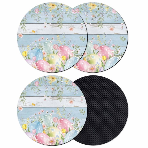 Easter Eggs Coasters Set of 4, Absorbent Coasters for Drinks, Spring Daisy Eucalyptus Leaves Light Blue Wood Coaster for Desk Coffee Table Protection, Home Decor House Warming Gifts 4"