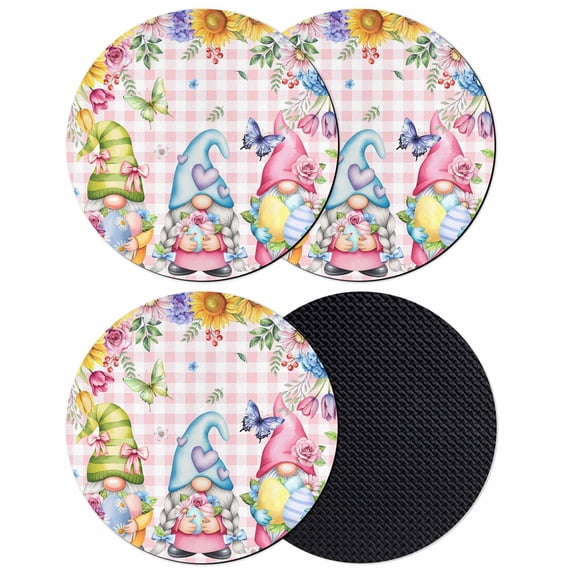 Easter Eggs Coasters Set of 4, Absorbent Coasters for Drinks, Spring Floral Gnomes Plants Butterflies Pink Plaid Coaster for Desk Coffee Table Protection, Home Decor House Warming Gifts 4"
