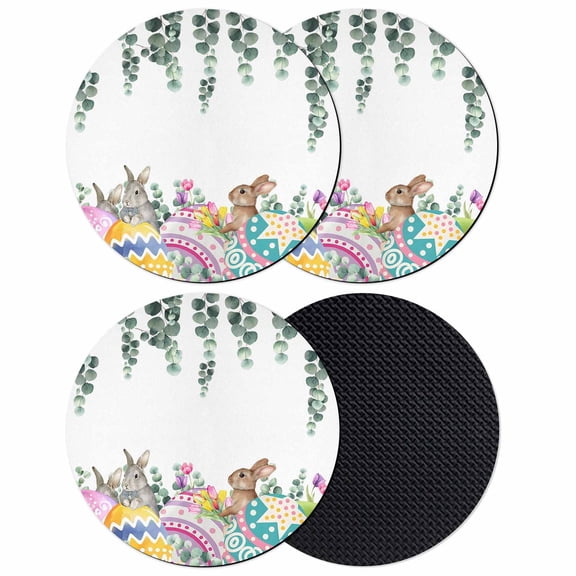 Easter Eggs Coasters Set of 4, Absorbent Coasters for Drinks, Spring Watercolor Bunny Eucalyptus Leaf Coaster for Desk Coffee Table Protection, Home Decor House Warming Gifts 4"