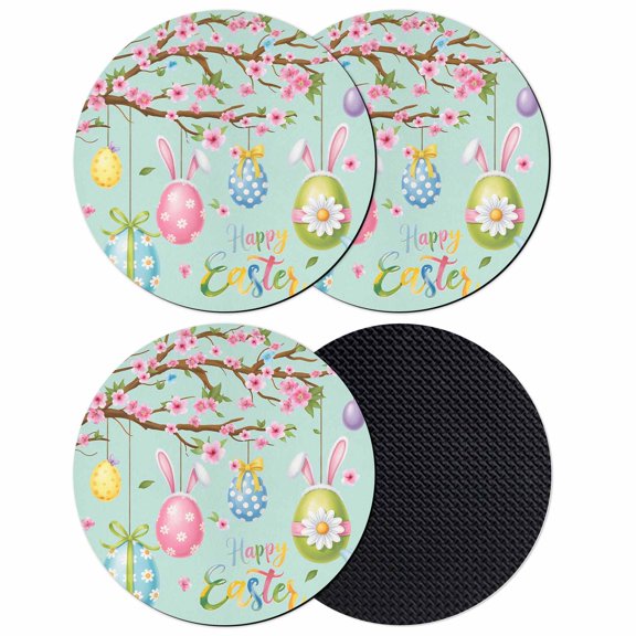 Easter Eggs Coasters Set of 4, Absorbent Coasters for Drinks, Spring Watercolor Bunny Flower Green Coaster for Desk Coffee Table Protection, Home Decor House Warming Gifts 4"