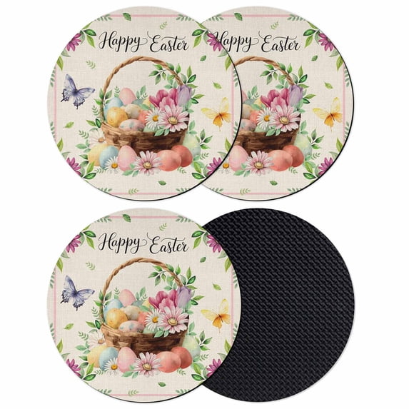 Easter Eggs Coasters Set of 4, Absorbent Coasters for Drinks, Watercolor Eggs Flowers Butterfly Spring Beige Coaster for Desk Coffee Table Protection, Home Decor House Warming Gifts 4"