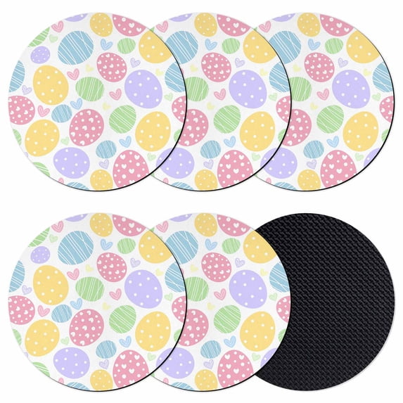 Easter Eggs Coasters Set of 6, Absorbent Coasters for Drinks, Cute Colorful Spring Love Country Coaster for Desk Coffee Table Protection, Home Decor House Warming Gifts 4"