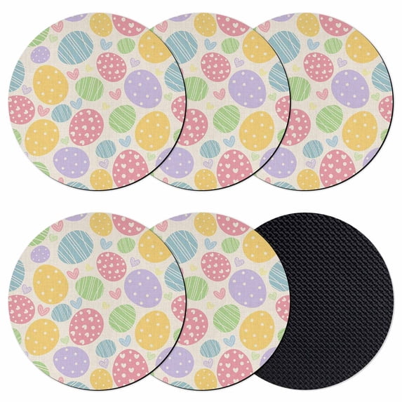 Easter Eggs Coasters Set of 6, Absorbent Coasters for Drinks, Spring Colorful Pastoral Love Beige Coaster for Desk Coffee Table Protection, Home Decor House Warming Gifts 4"