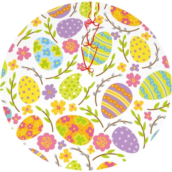 Easter Eggs Colorful Flowers 36 Inch Christmas Tree Skirt Round Winter Snow Suitable for Christmas Xmas Halloween Holiday Party Decor Decoration Occasion