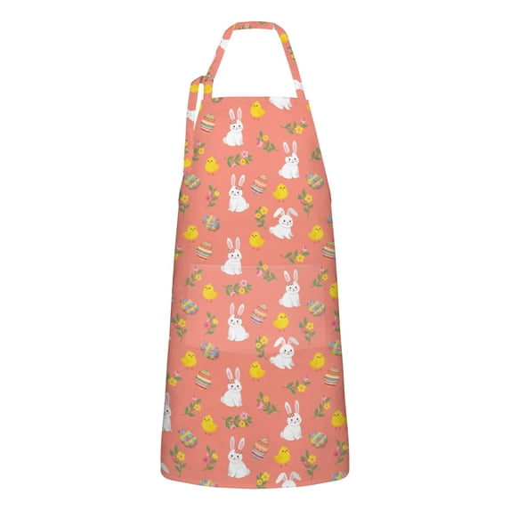 Easter and Eggs Coral Pattern Apron with Pockets, Cotton Linen Waterproof Adjustable Apron for Women, Kitchen Cooking Gardening BBQ Salon Apron, 33x27 Inch
