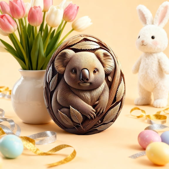 Easter Eggs, Czzoypi Carved Resin Animal Easter Gifts, 3D Floral Pattern Decorative Eggs for Festive Surroundings, Brown
